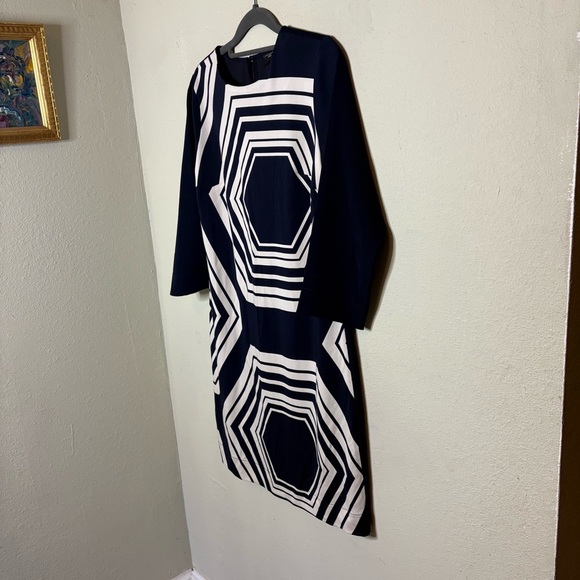 Ann Taylor Geometric Navy and White Dress Size Small Petite - Picture 2 of 6
